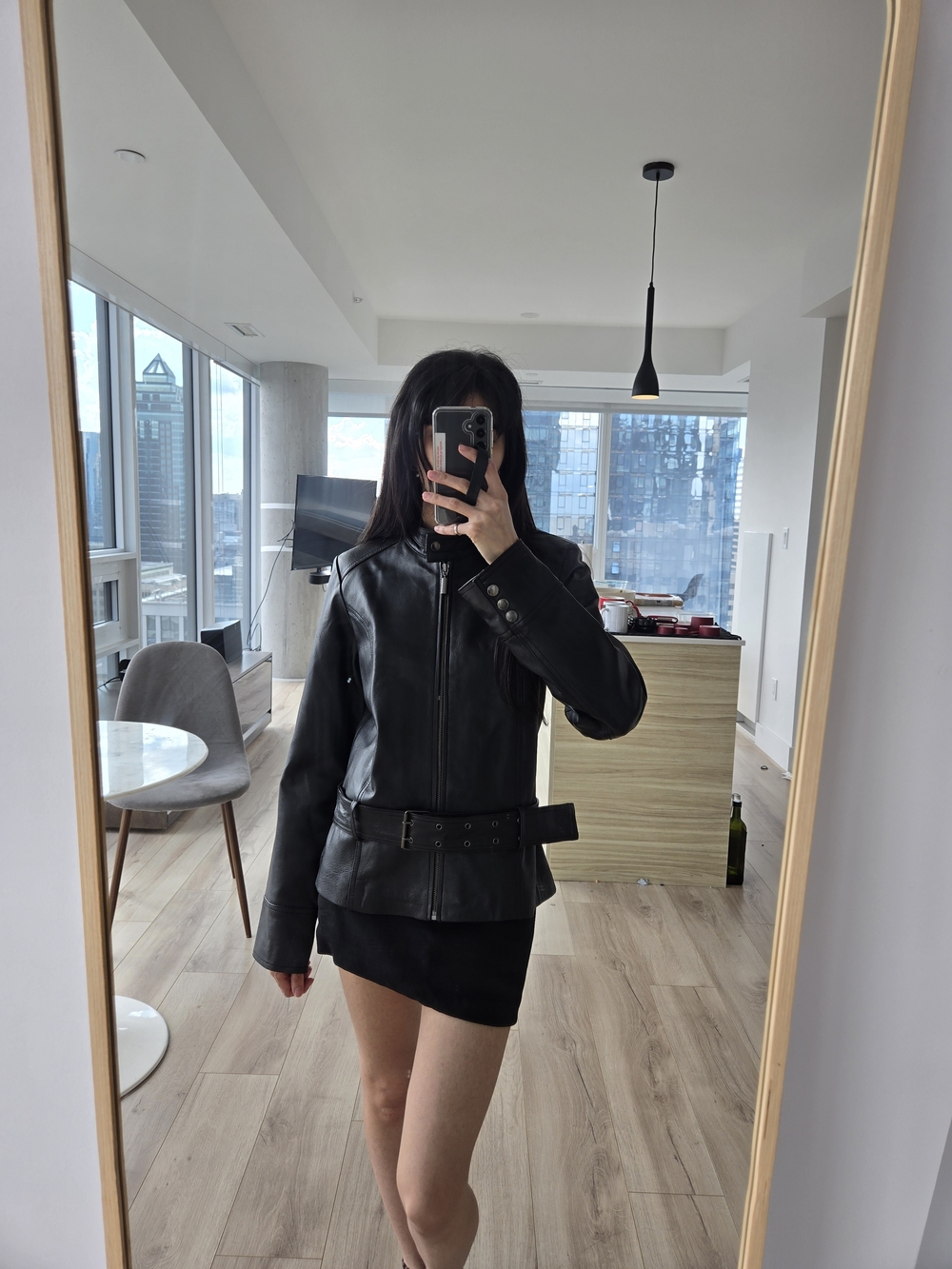 black real leather jacket Oscar Leopold size M